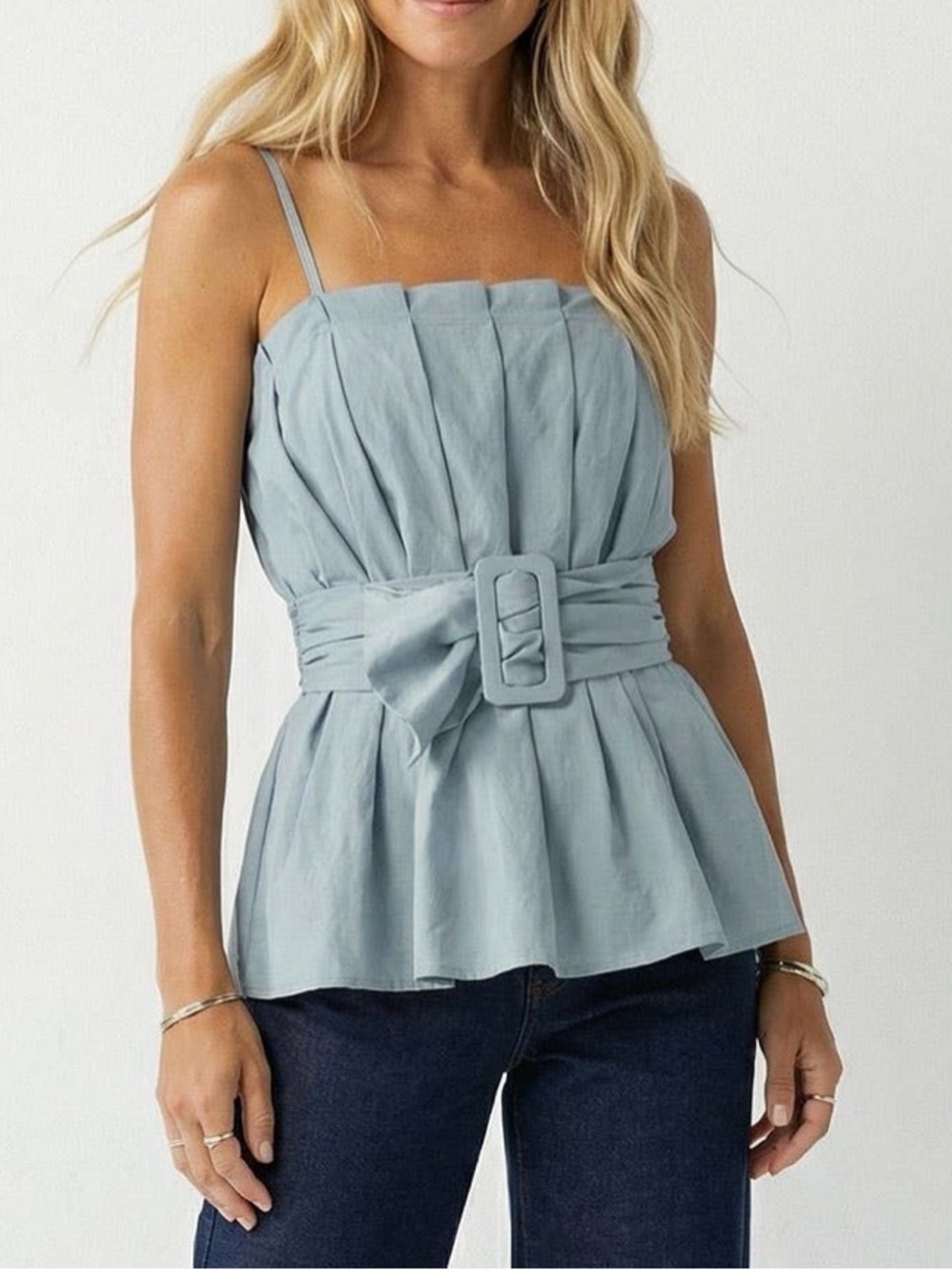 Naked Zebra Light Blue buckle Tie-Front Spaghetti Strap Camisole